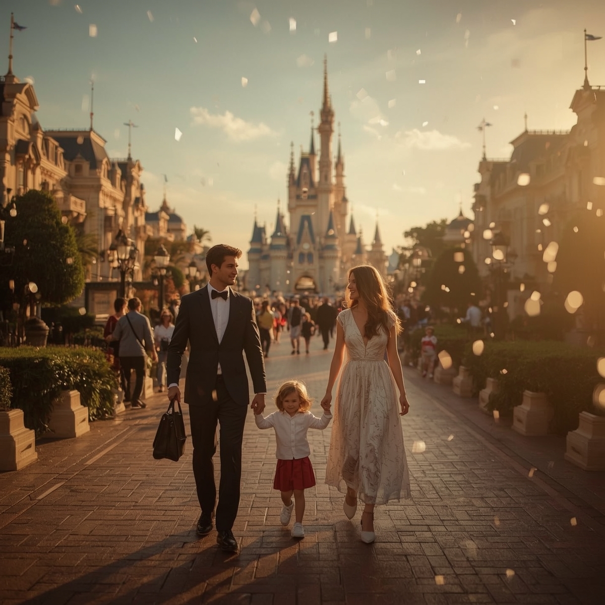 Family enjoying a private VIP experience while walking through Disneyland with priority access and personalized guidance