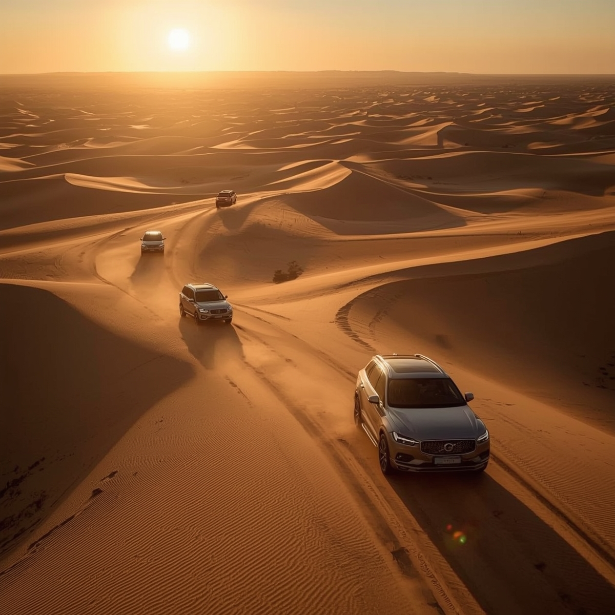 Luxury SUV driving through desert dunes during a guided desert adventure experience