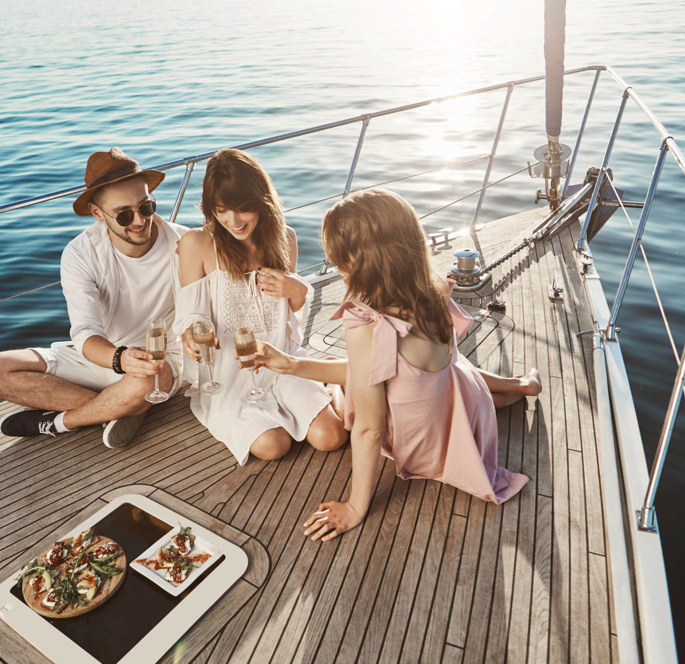 Private luxury yacht cruising along Dubai coastline with skyline views and calm Arabian Gulf waters