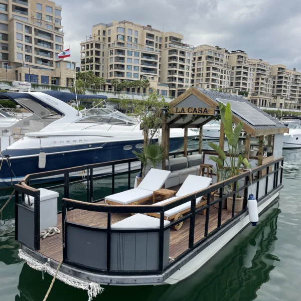 Private yacht cruising along the Lebanese coast with Mediterranean sea views and leisure activities