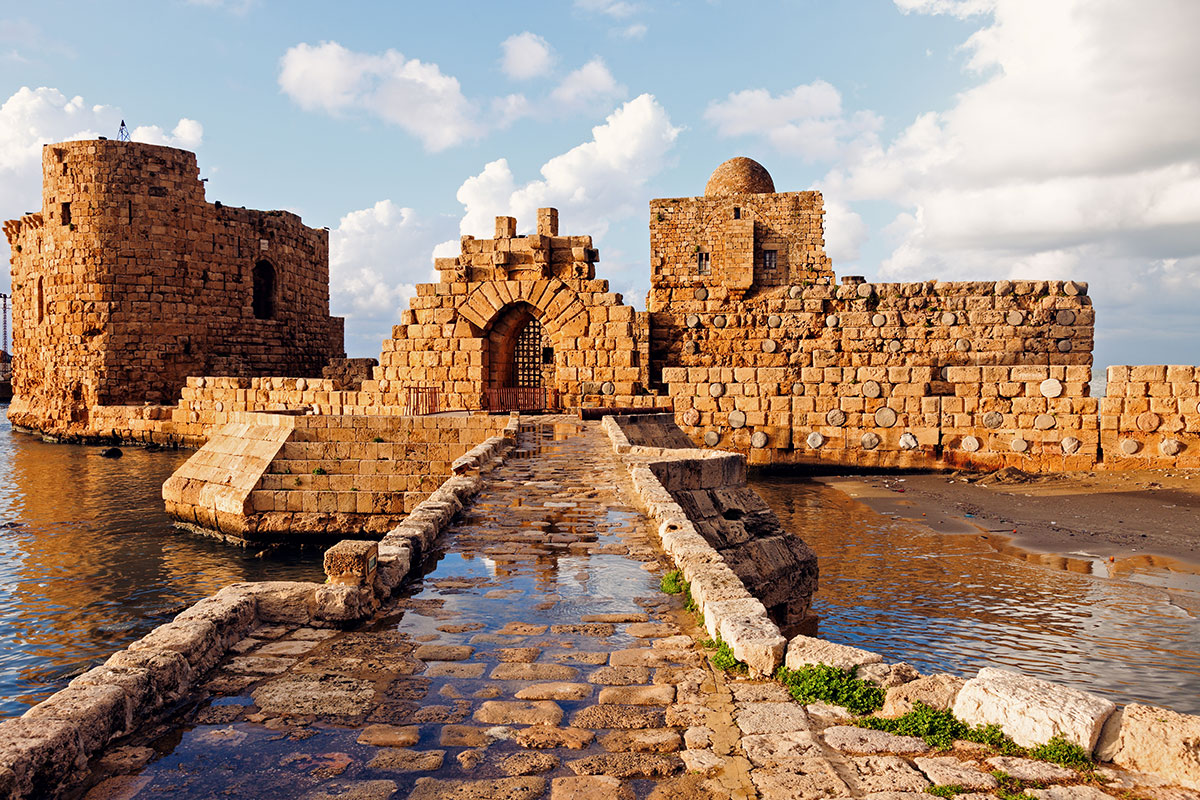 Sidon Sea Castle in Sidon, Lebanon with historic stone fortress overlooking the Mediterranean Sea