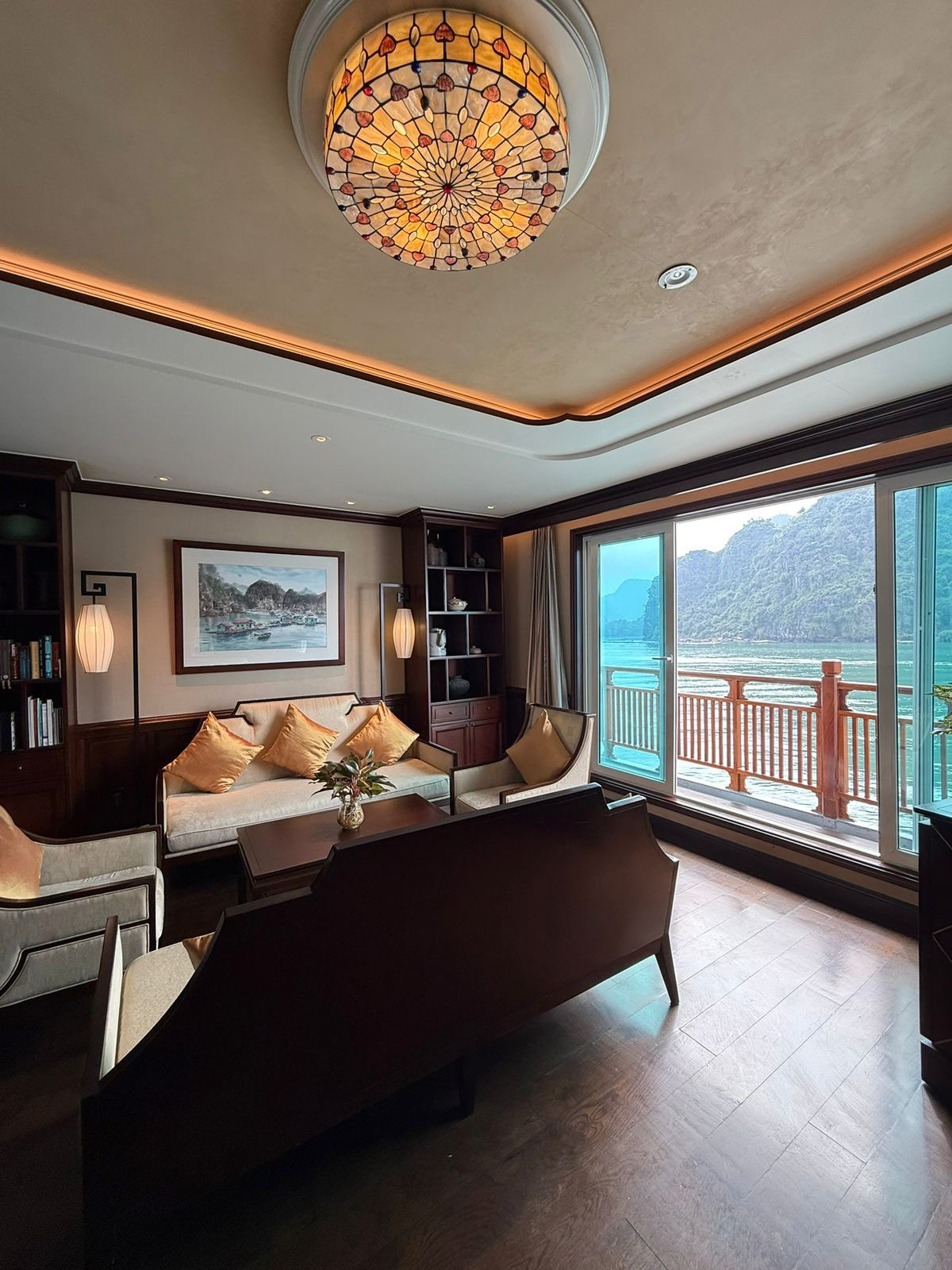 Luxury hotel suite in Vietnam with private balcony and scenic bay view