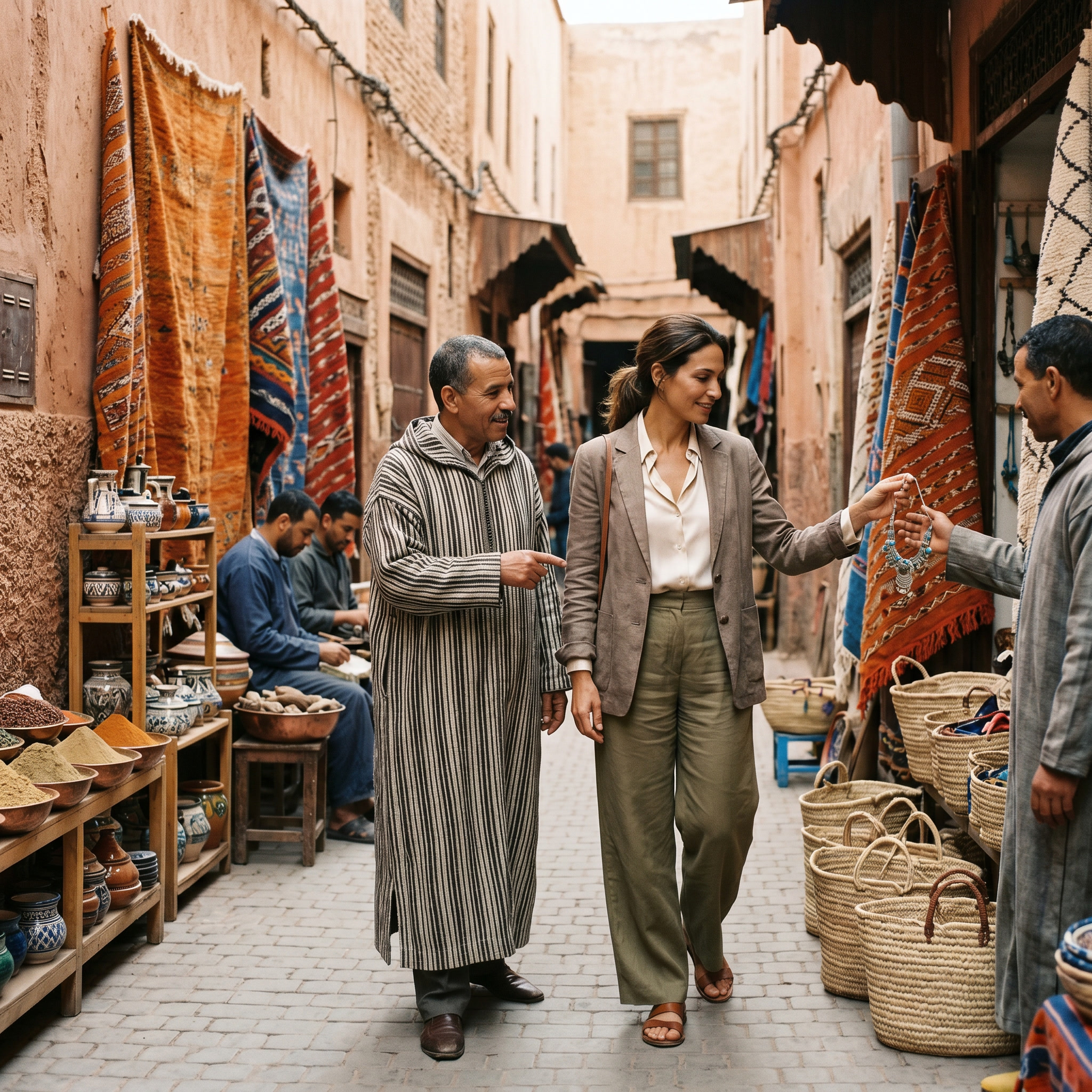 Traveler exploring a local artisan district with a private guide